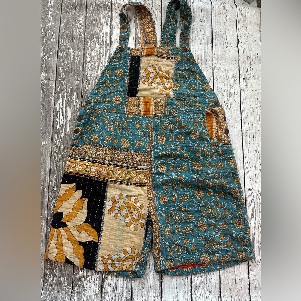 Kantha Patchwork Boho Short Overalls